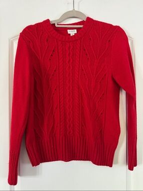 J. Crew Bright Red Cable-Knit Crew Sweater